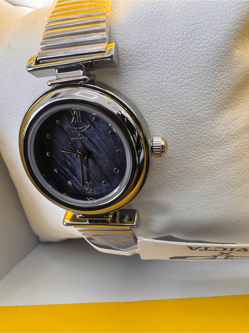 Invicta Women's Silver Tone Watch with Black Mother-of-Pearl Dial